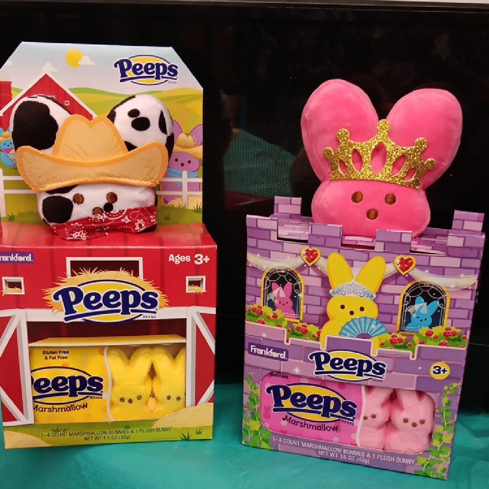 Peeps Marshmallow CowBunny Or Princess Plush Set NWT